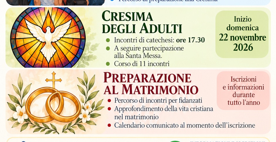 Locandina per la Cresima degli adulti e la preparazione al matrimonio a San Vitale